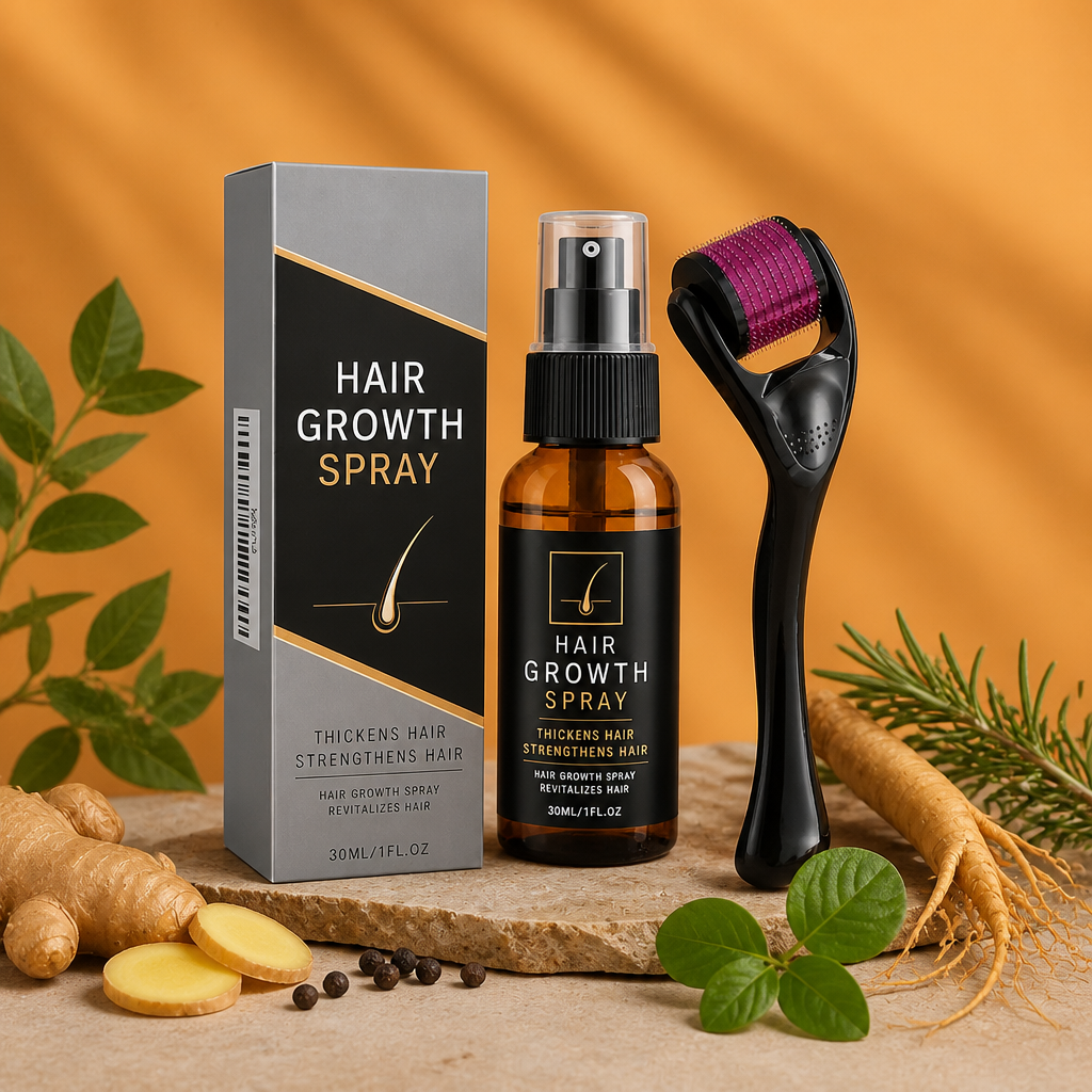 Bartwachstums-Spray & Roller-Set – Stärkt, Verdichtet und Revitalisiert das Haar