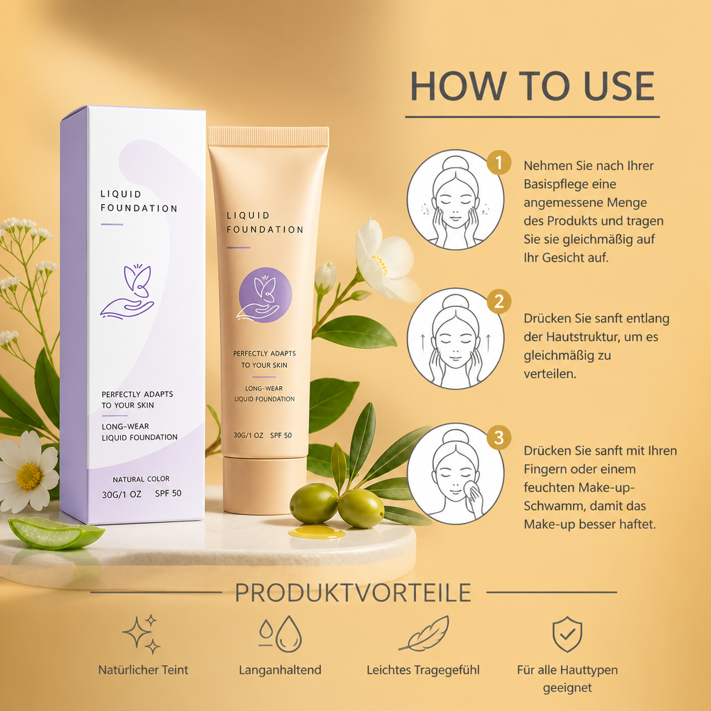 Makellose Deckkraft Foundation – Leichte Make-up-Basis mit Natürlichem Finish