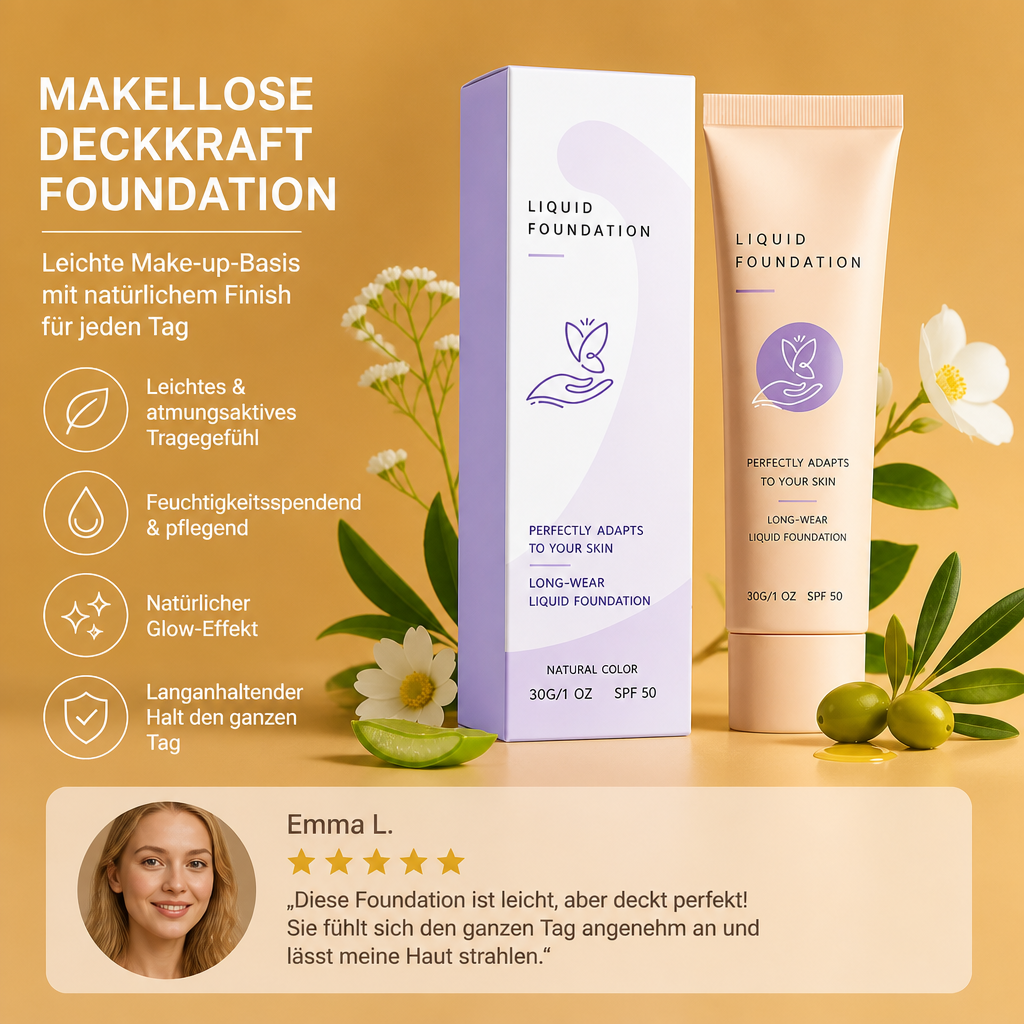 Makellose Deckkraft Foundation – Leichte Make-up-Basis mit Natürlichem Finish
