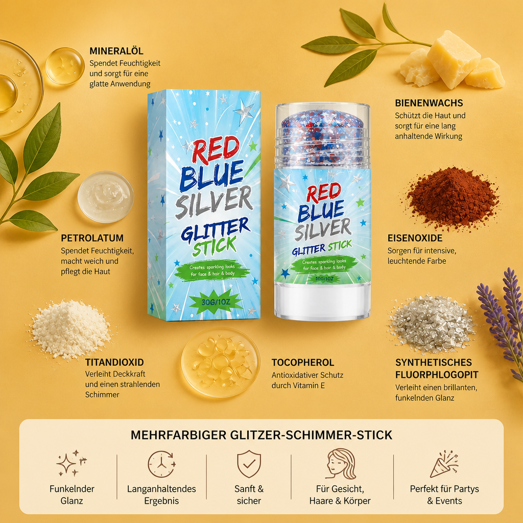 Mehrfarbiger Glitzer-Schimmer-Stick – Funkelndes Make-up für Gesicht, Haare & Körper