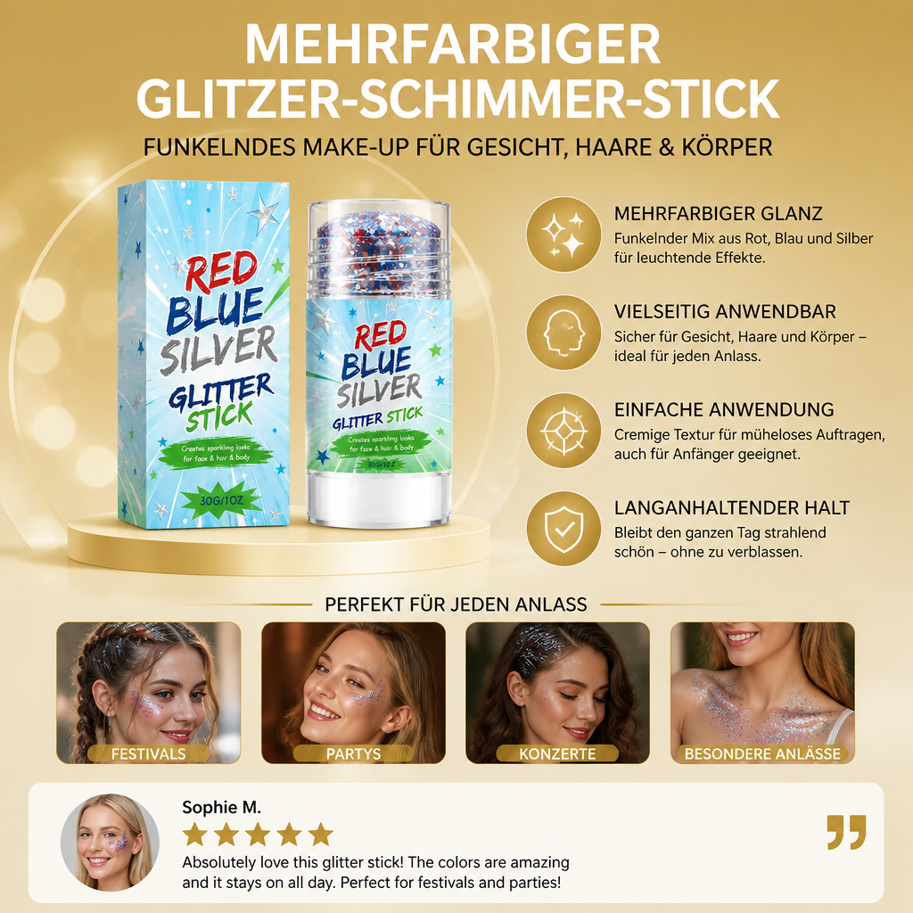 Mehrfarbiger Glitzer-Schimmer-Stick – Funkelndes Make-up für Gesicht, Haare & Körper