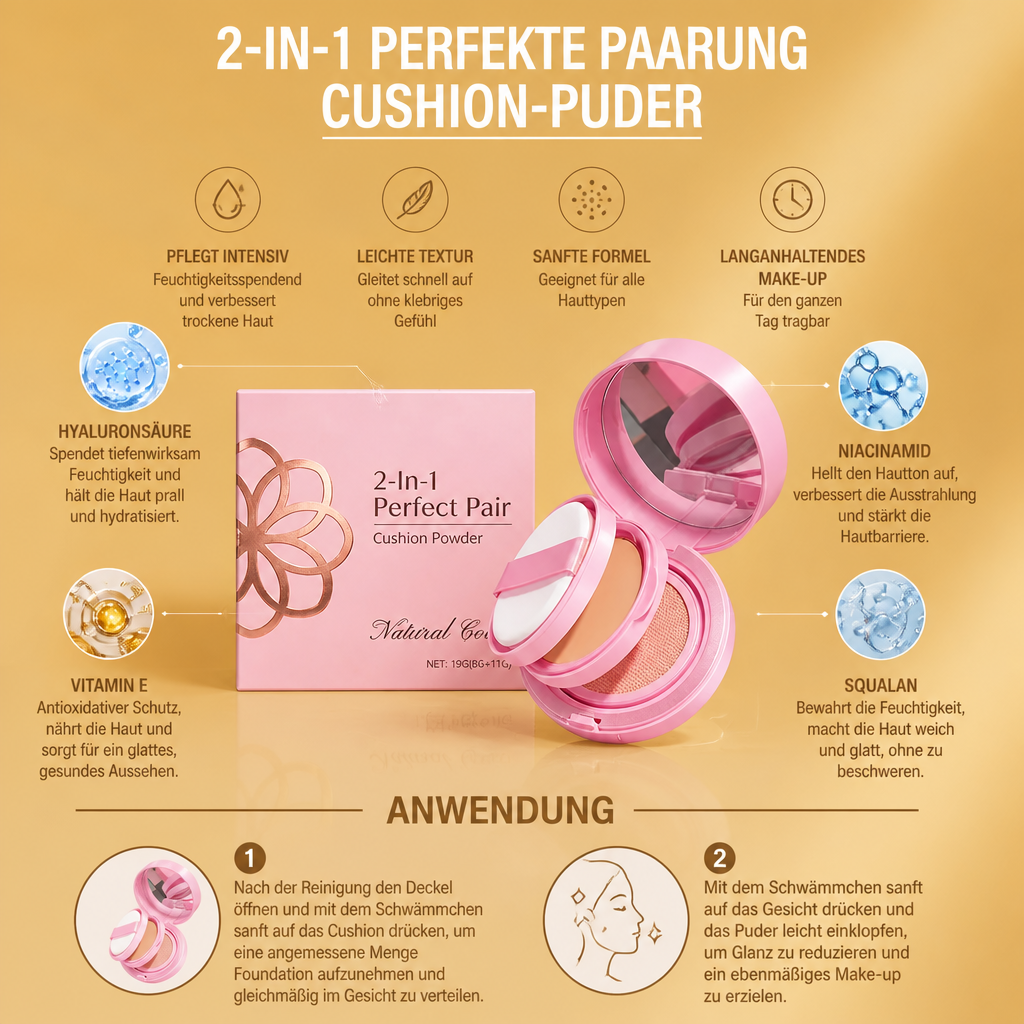 2-in-1 Cushion-Puder-Foundation – Leichtes Glattes, Mattes Finish