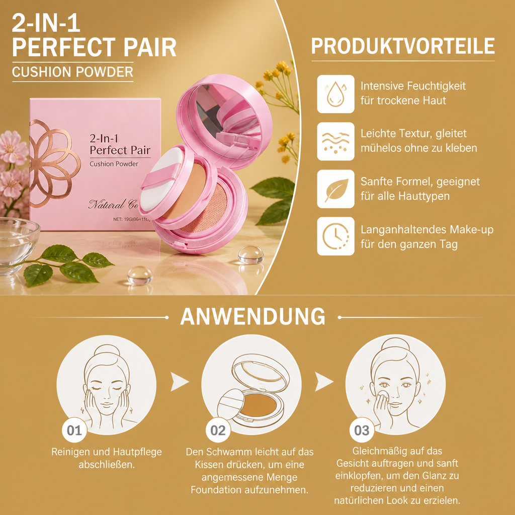 2-in-1 Cushion-Puder-Foundation – Leichtes Glattes, Mattes Finish