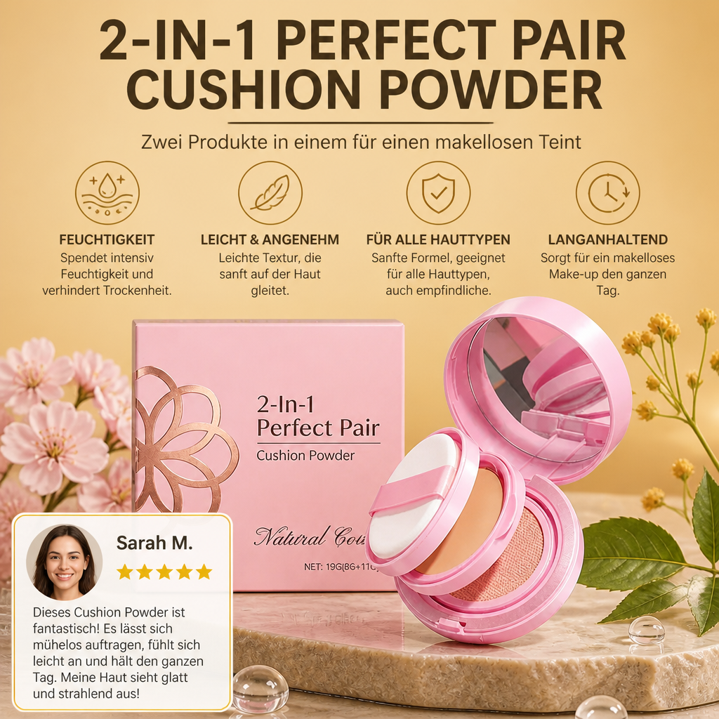 2-in-1 Cushion-Puder-Foundation – Leichtes Glattes, Mattes Finish