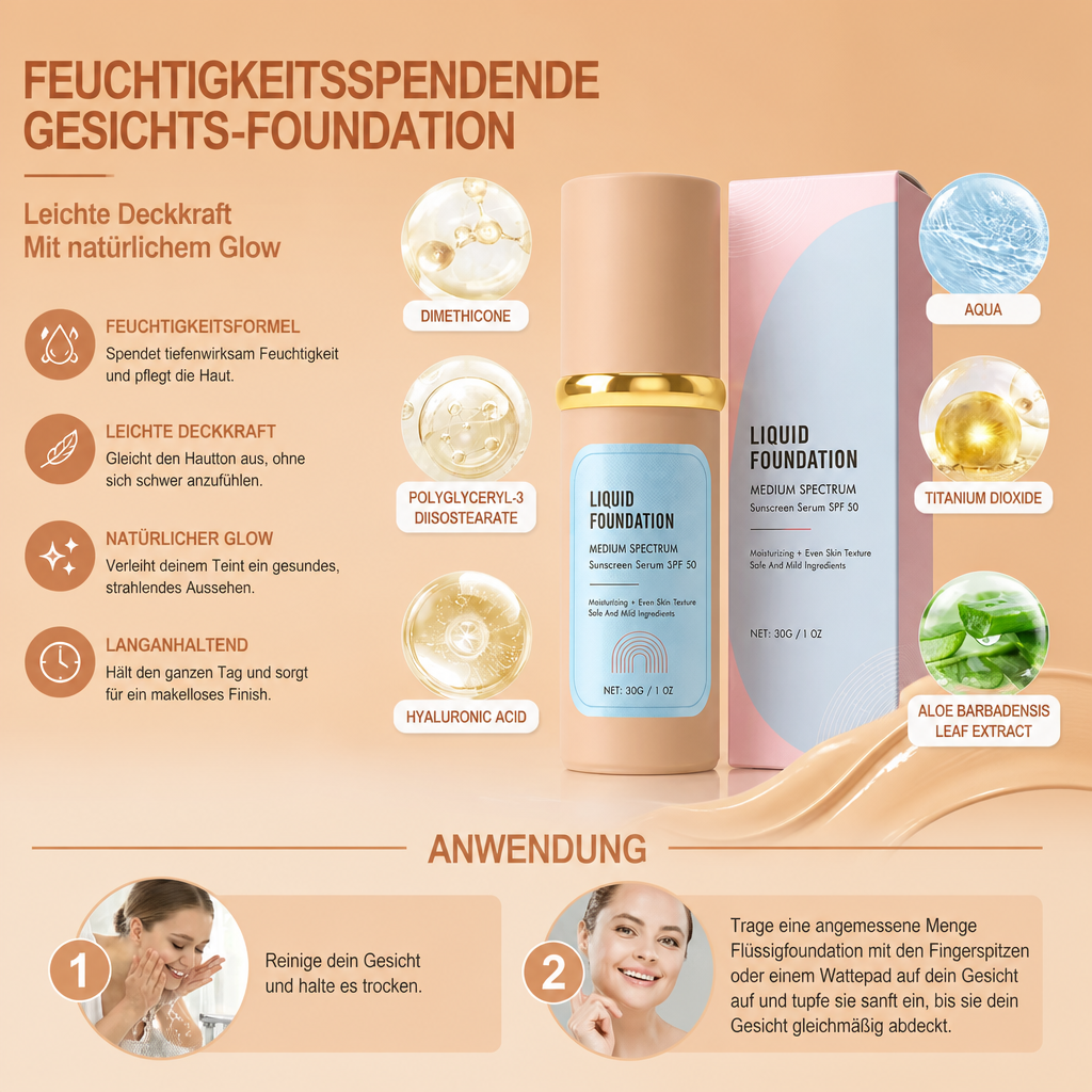 Feuchtigkeitsspendende Gesichts-Foundation – Leichte Deckkraft Mit Natürlichem Glow