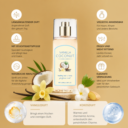 Vanille-Kokos-Haar- & Körperduftspray – Langanhaltender Duft Mit Feuchtigkeitspflege