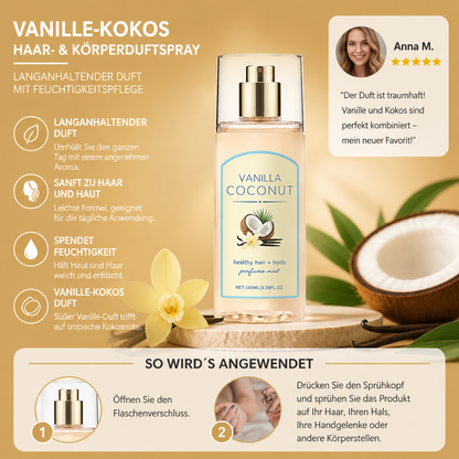 Vanille-Kokos-Haar- & Körperduftspray – Langanhaltender Duft Mit Feuchtigkeitspflege