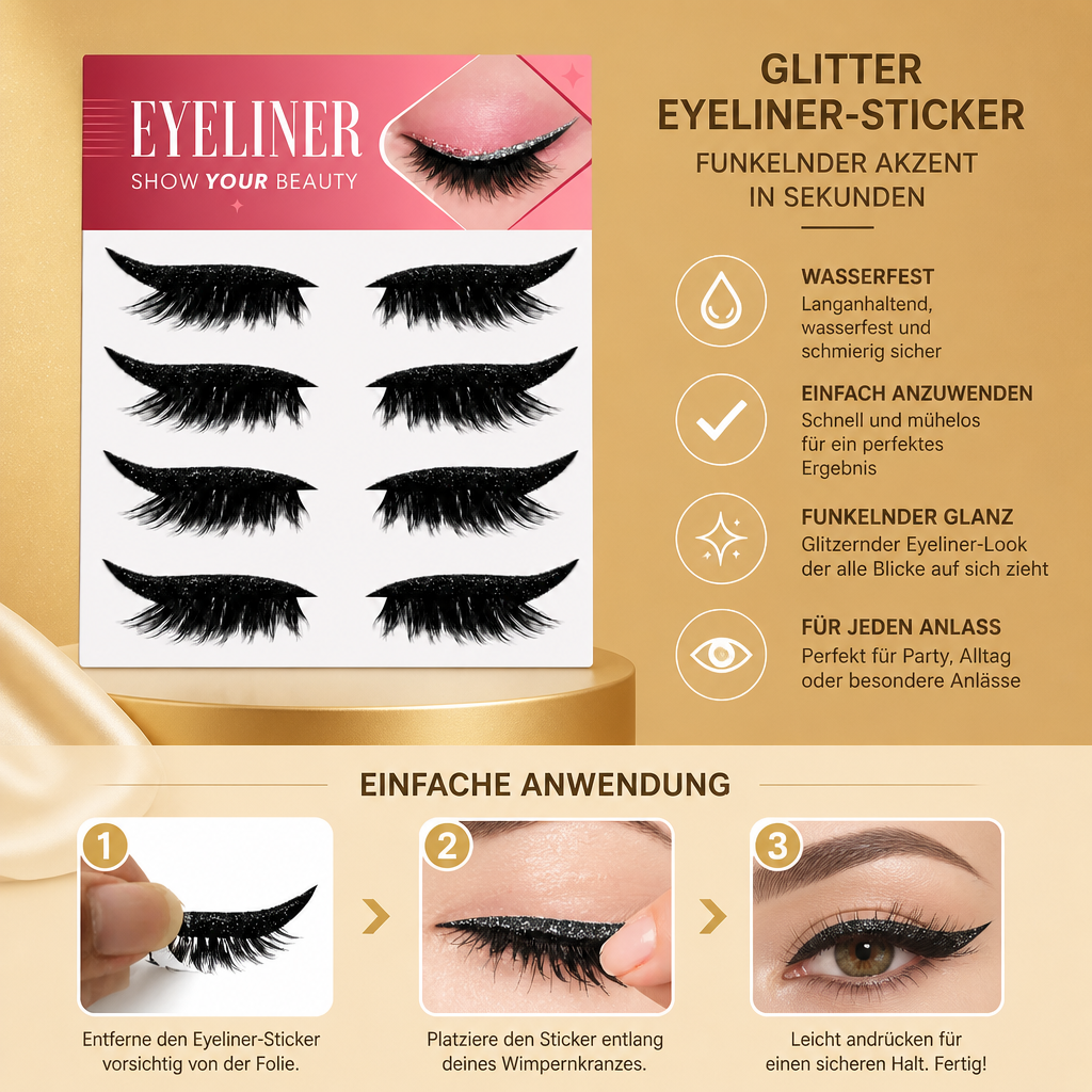 Glitzernde Winged-Eyeliner-Sticker – Einfacher Funkelnder Akzent Für Das Augen-Make-up