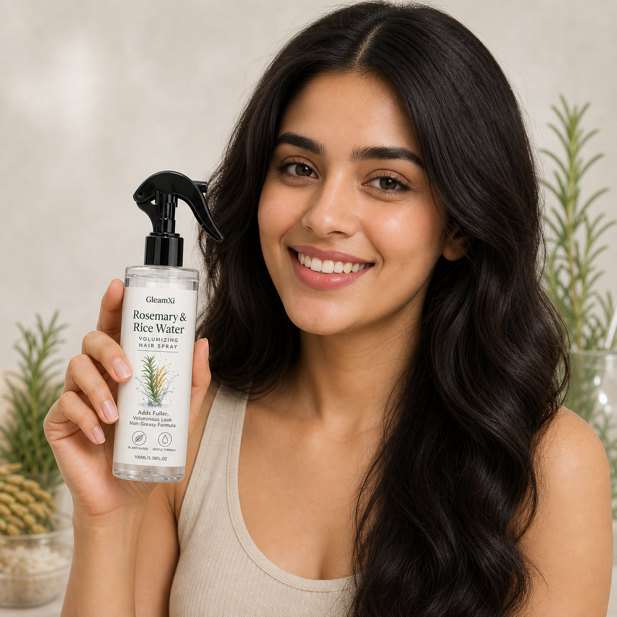 Rosmarin-Reiswasser-Haarspray für weiches, glattes Haar