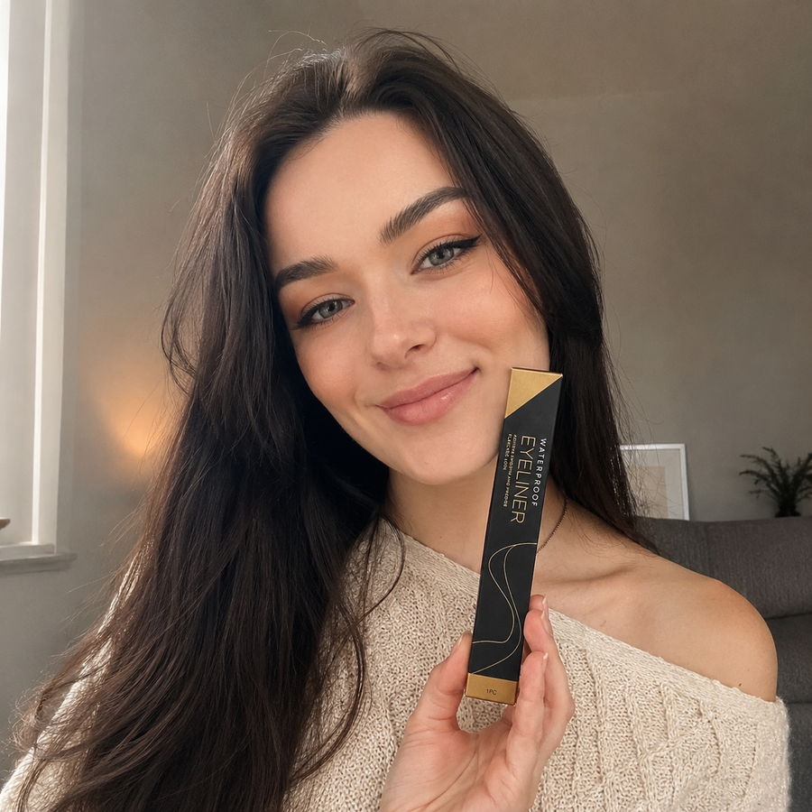 Kundin mit ausdrucksstarkem Liner-Look mit dem Deutschen Beauty Wasserfesten Eyeliner