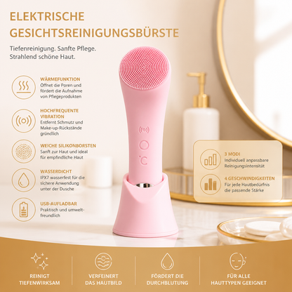 Elektrische Gesichtsreinigungsbürste mit Wärme und Vibration – Sanftes Peeling & Massage