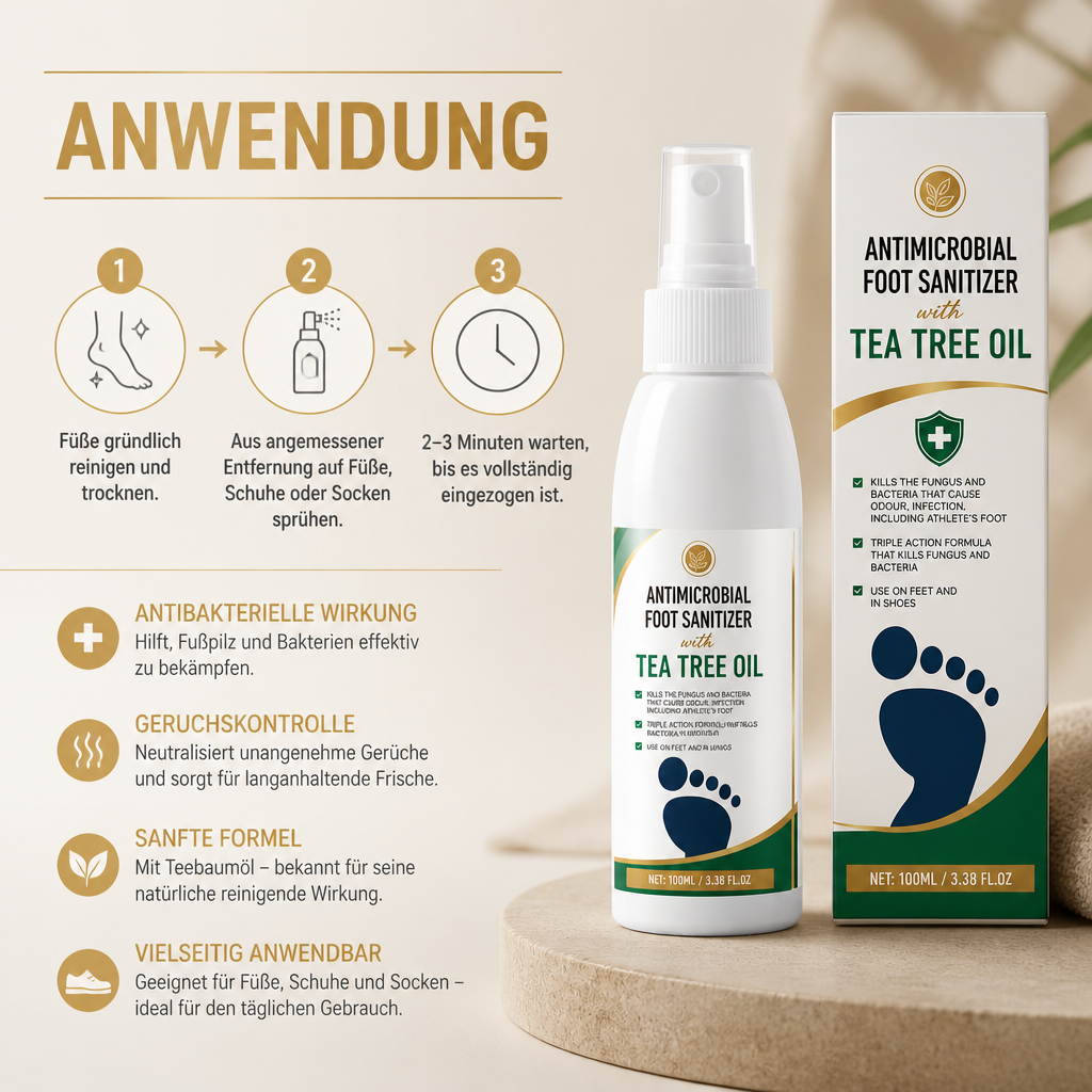 Antimikrobielles Fußdesinfektionsspray mit Teebaumöl – Kontrolle von Fußpilz und Geruch