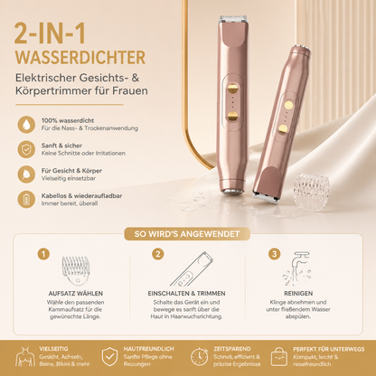 2-in-1 wasserdichter elektrischer Gesichts- und Körpertrimmer & Rasierer für Frauen