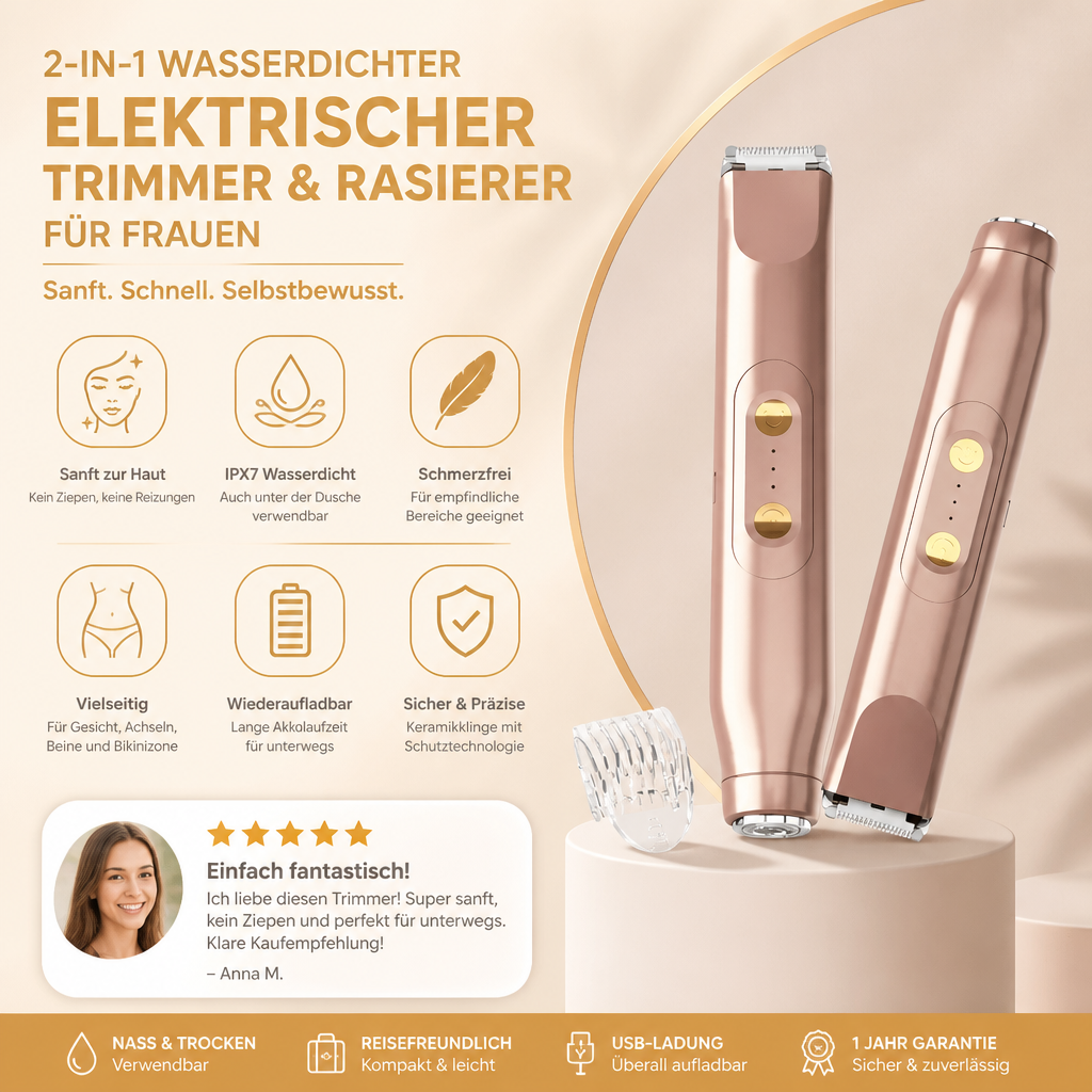 2-in-1 wasserdichter elektrischer Gesichts- und Körpertrimmer & Rasierer für Frauen