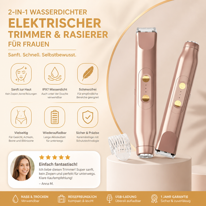2-in-1 wasserdichter elektrischer Gesichts- und Körpertrimmer & Rasierer für Frauen