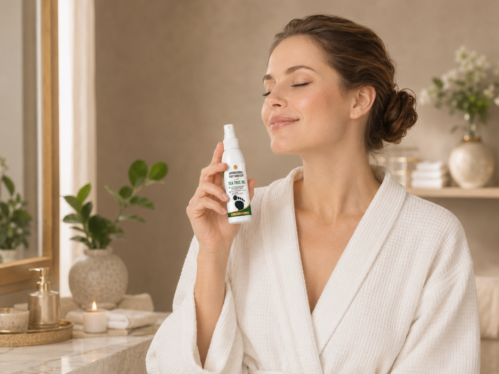Erste Anwendung des Deutsche Beauty Fußdesinfektionsspray