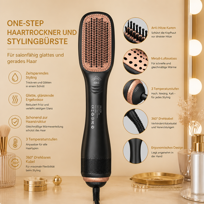 One-Step-Haartrockner und Stylingbürste für salonfähig glattes und gerades Haar