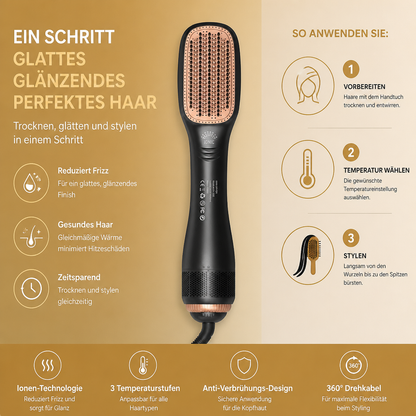 One-Step-Haartrockner und Stylingbürste für salonfähig glattes und gerades Haar