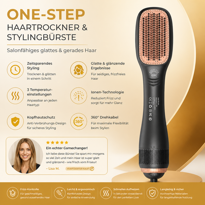 One-Step-Haartrockner und Stylingbürste für salonfähig glattes und gerades Haar