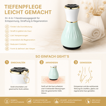 4-in-1-Handmassagegerät für die Tiefengewebsmassage mit Wärme, Vibration und Rotlichttherapie