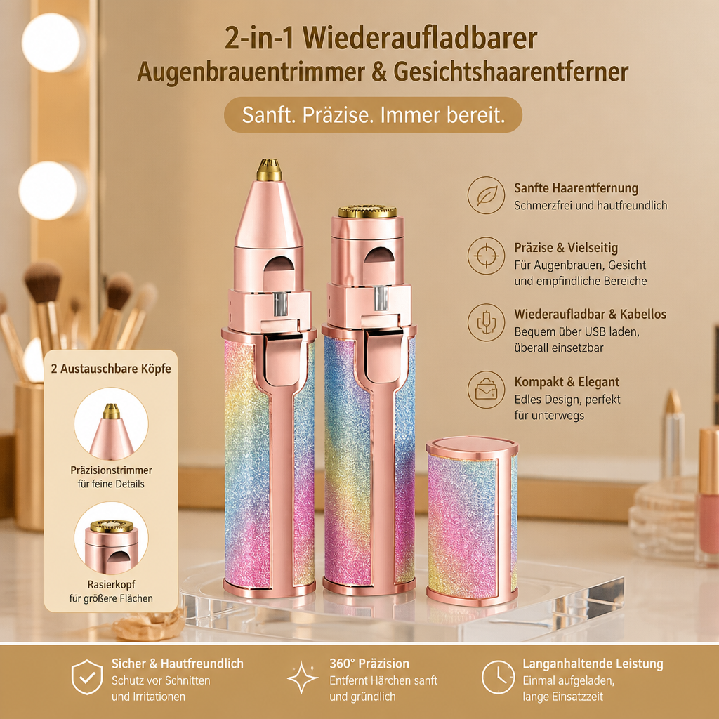 2-in-1 Wiederaufladbarer Augenbrauentrimmer & Gesichtshaarentferner