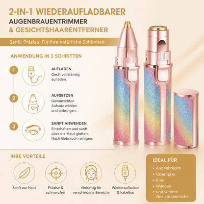 2-in-1 Wiederaufladbarer Augenbrauentrimmer & Gesichtshaarentferner
