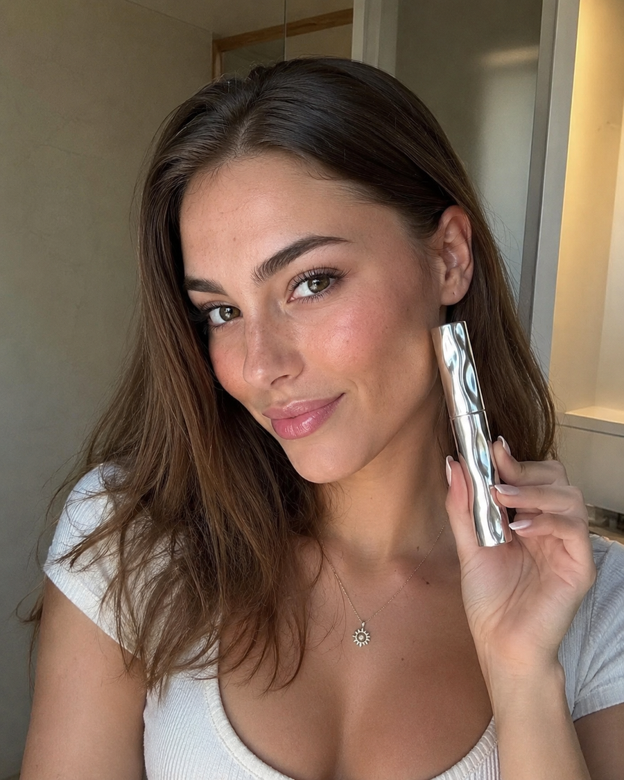 Kundin mit ausdrucksstarken Wimpern dank Deutscher Beauty Mascara